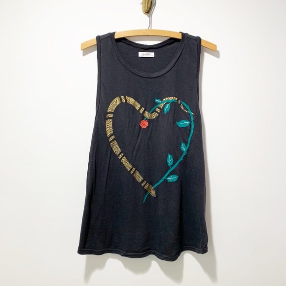 Lauren Moshi Tops - Lauren Moshi Peyton Snake Heart High Neck Tank Top Size Medium Muscle T Black